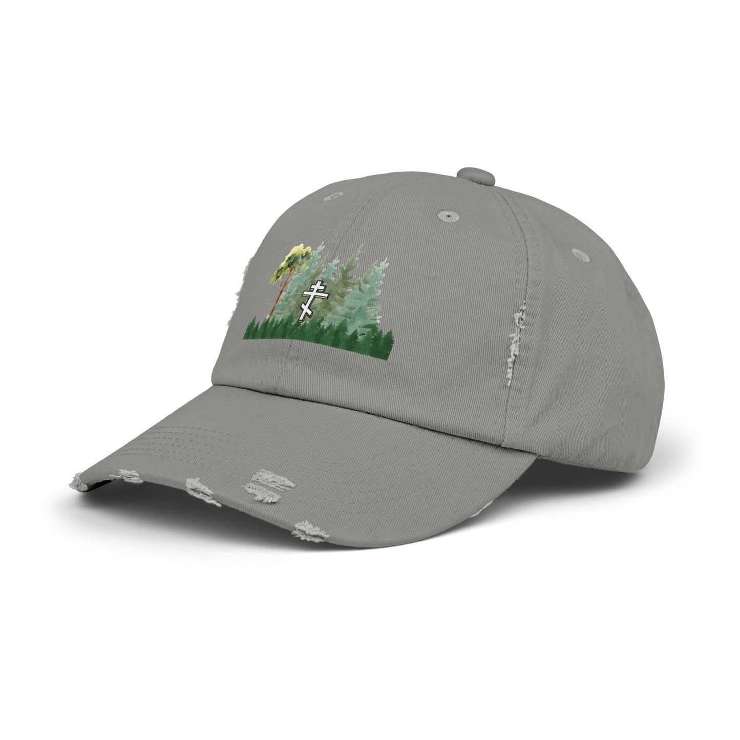 Orthodox Cross Green Forest Unisex Distressed Cap