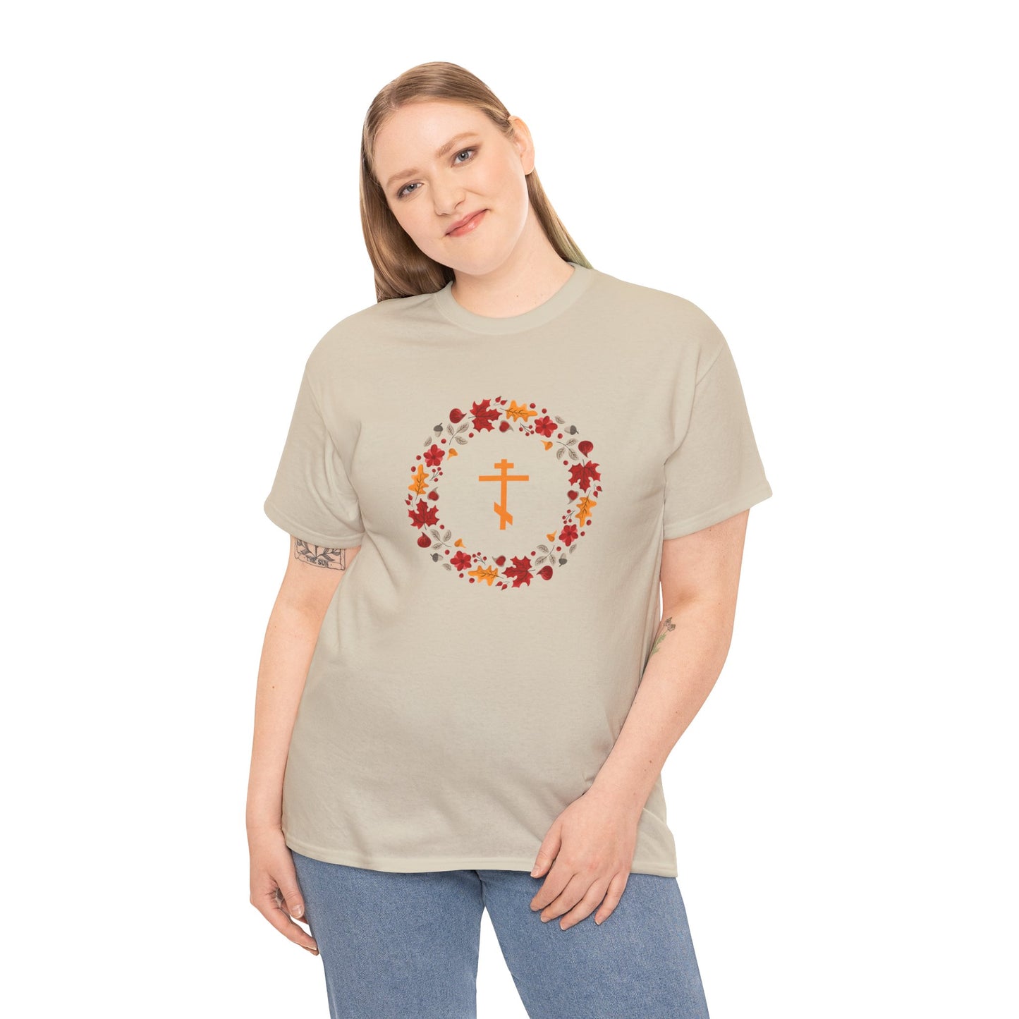 Autumn Leaves Wreath Orthodox Cross T-Shirt