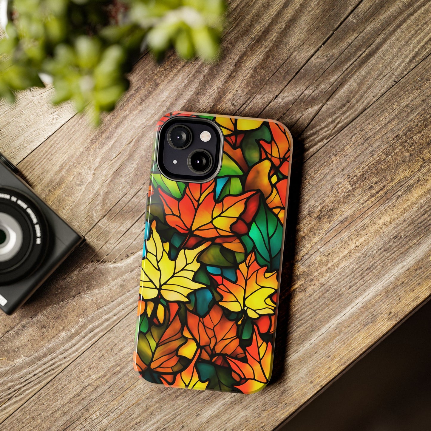 Fall Leaves iPhone Case Stained Glass Effect