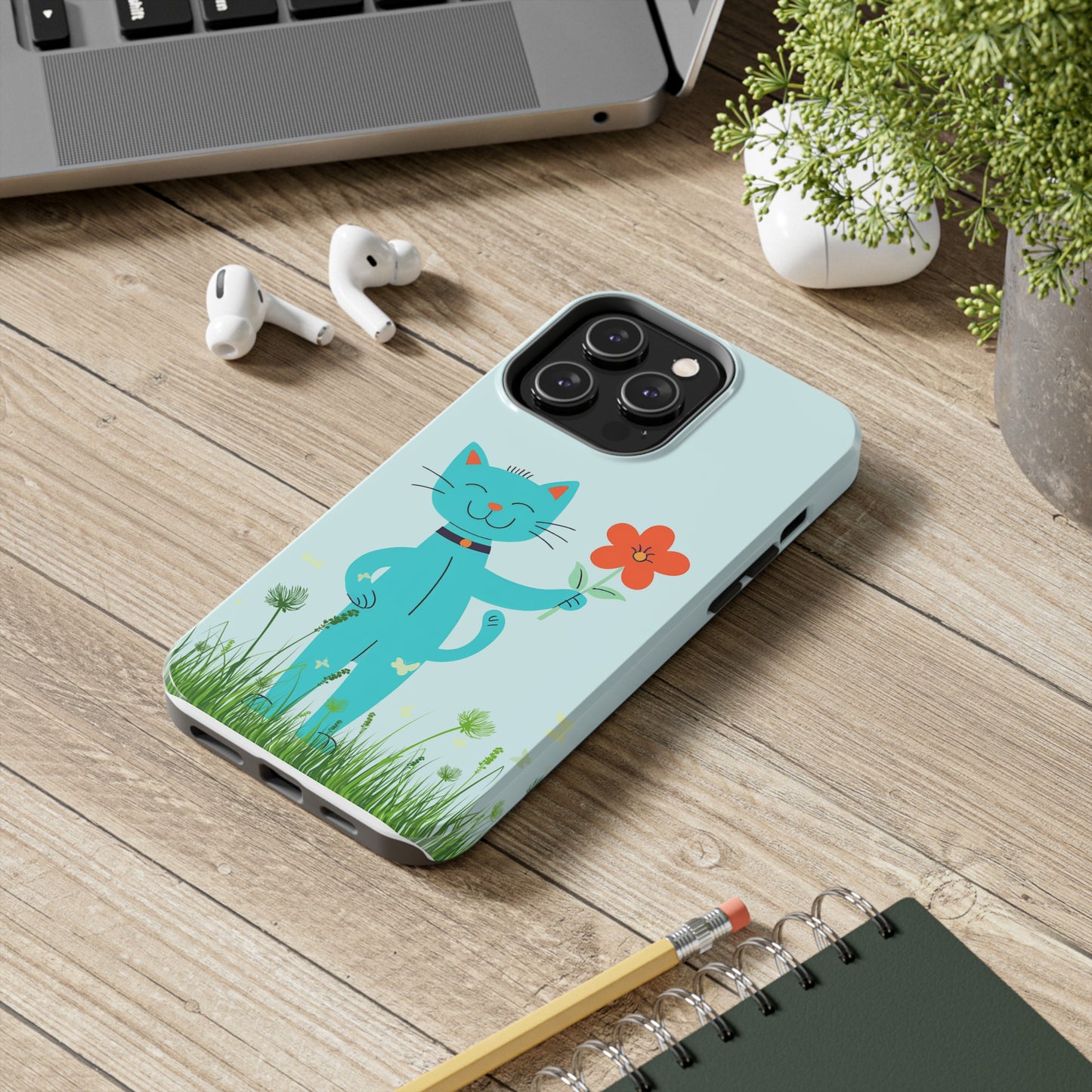 Happy Cat Giving You a Flower iPhone Case