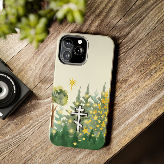 Orthodox Cross Christmas Forest Star Lights Tough iPhone Case