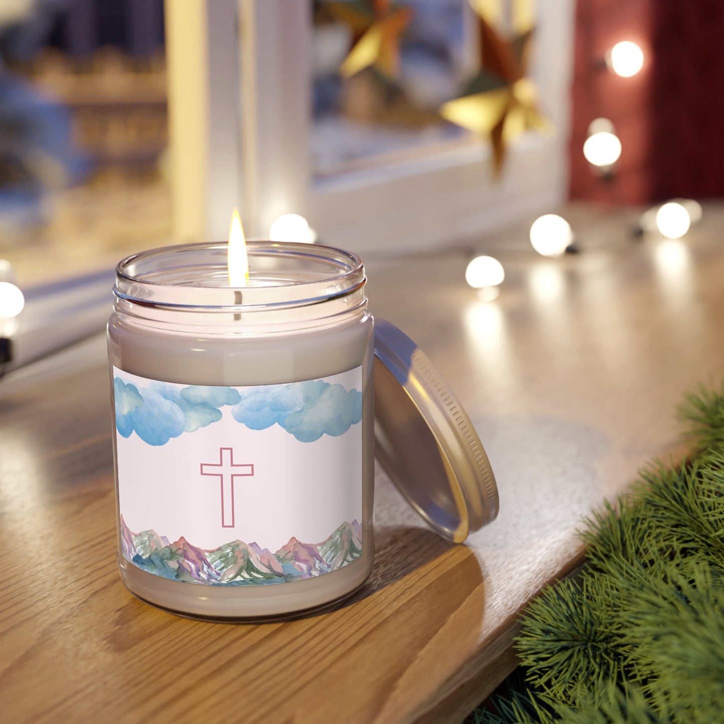 Mountain Clouds Cross Scented Soy Candle