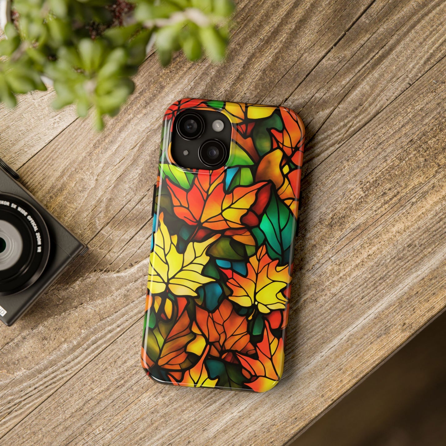 Fall Leaves iPhone Case Stained Glass Effect