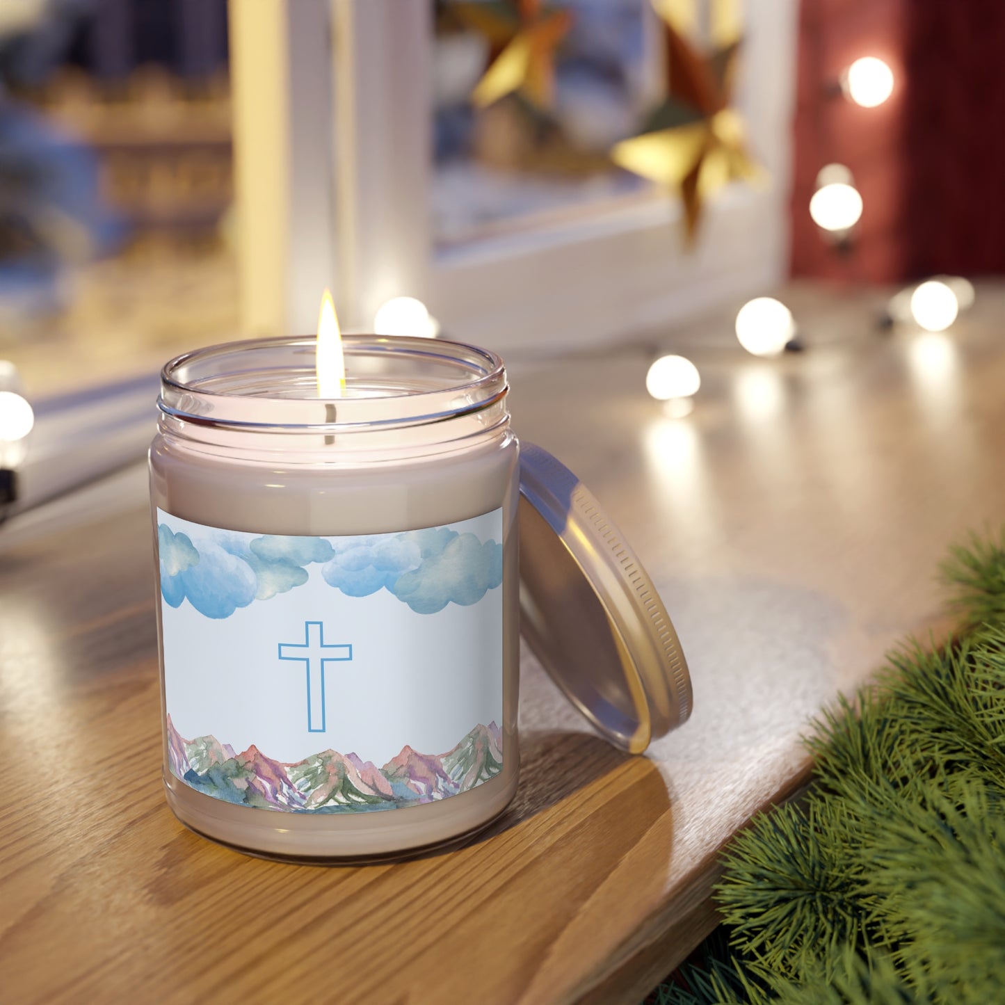 Mountain Clouds Cross Scented/Unscented Soy Candle