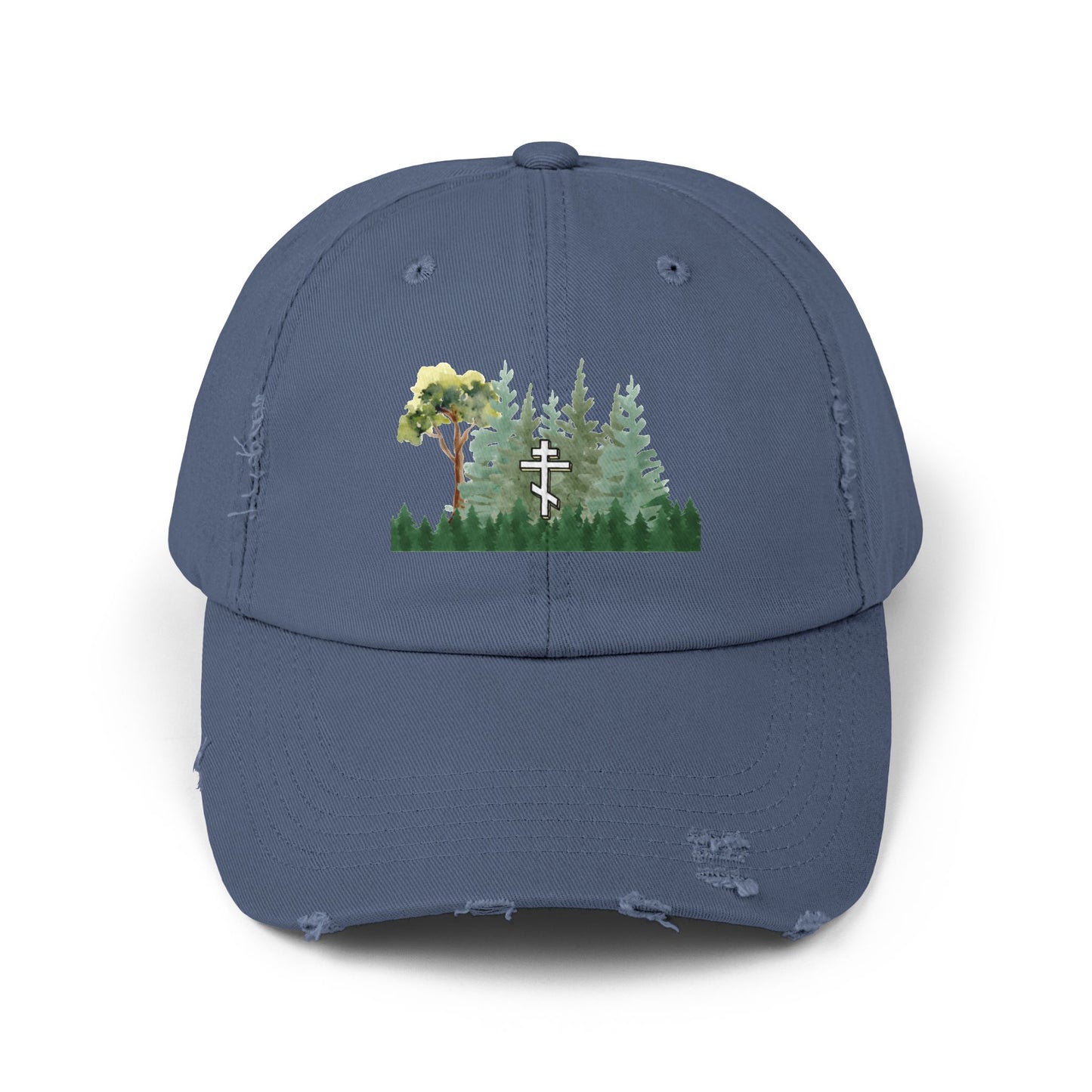 Orthodox Cross Green Forest Unisex Distressed Cap