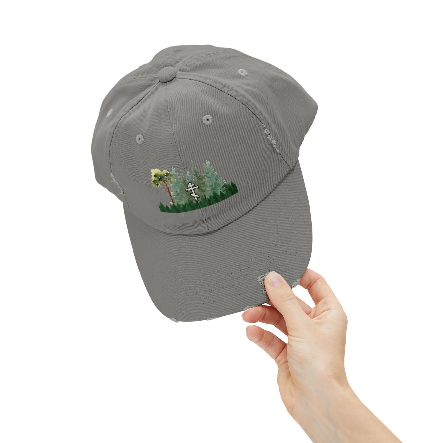 Orthodox Cross Green Forest Unisex Distressed Cap