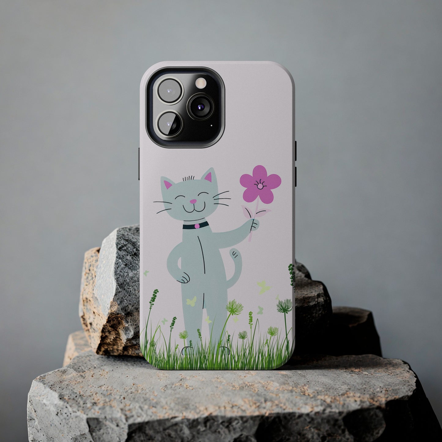 Happy Cat Giving You a Flower iPhone Case