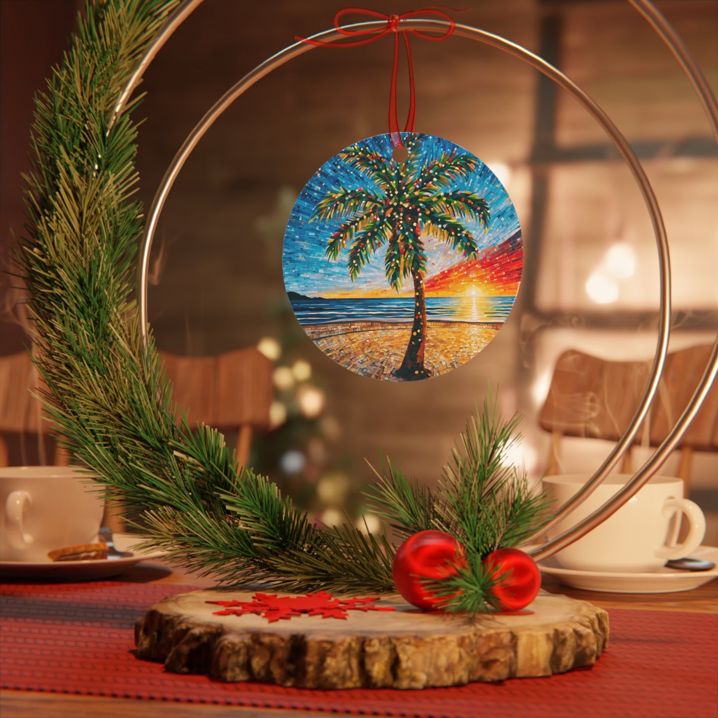 Beach Christmas Palm Tree Metal Ornament