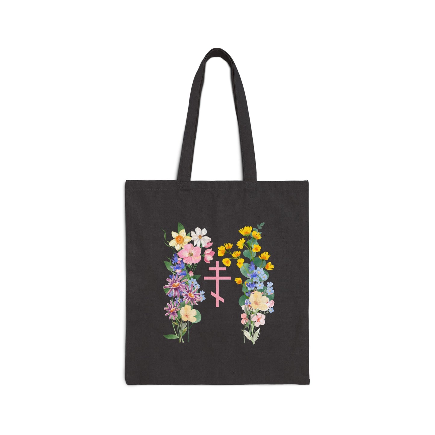 Orthodox Cross Flower Cotton Canvas Tote Bag