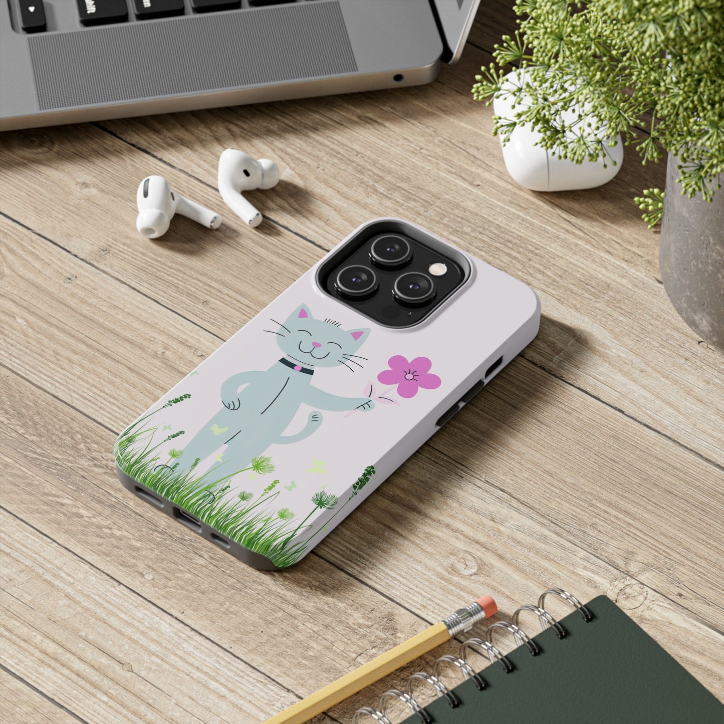 Happy Cat Giving You a Flower iPhone Case