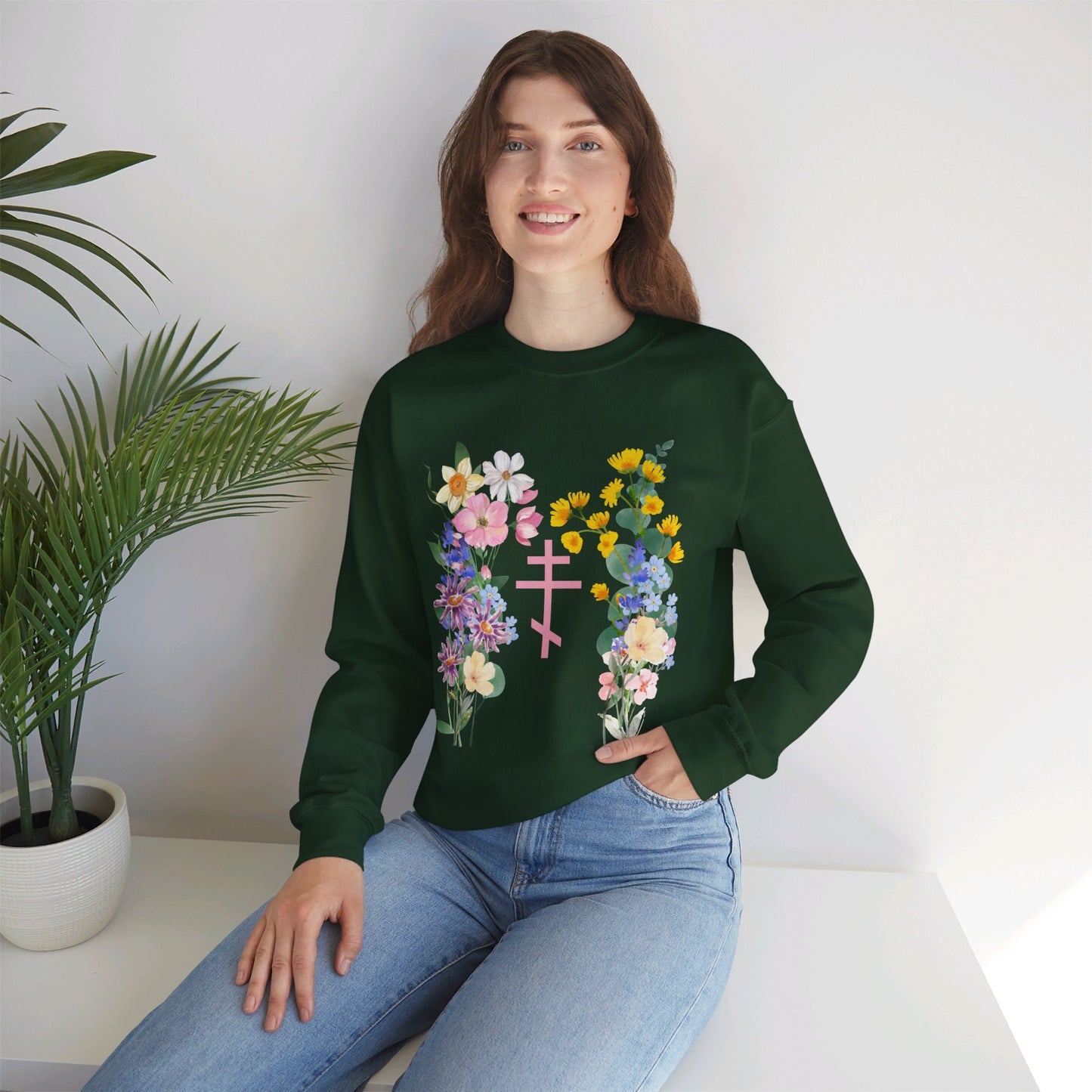 Wildflower Orthodox Cross Crewneck Sweatshirt