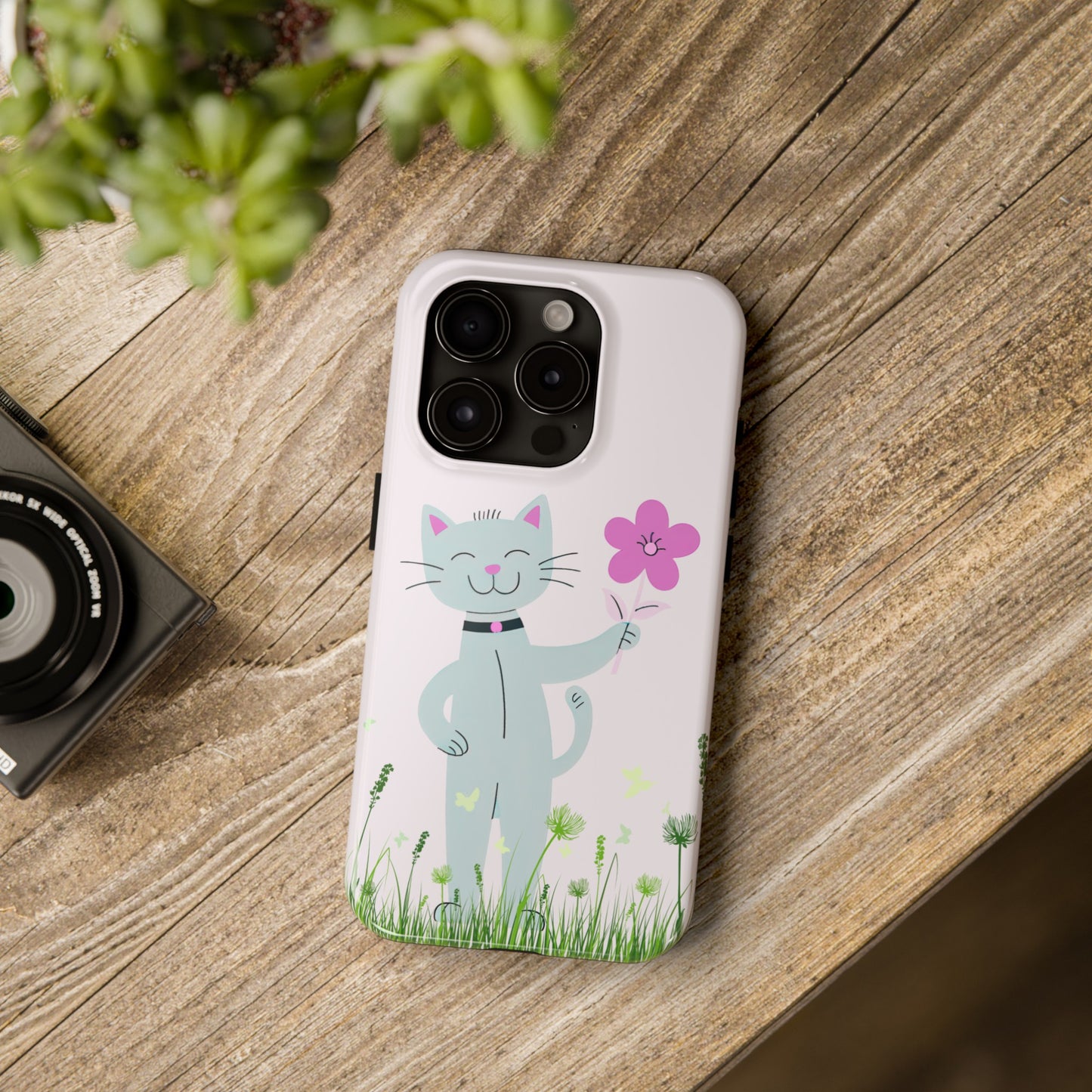 Happy Cat Giving You a Flower iPhone Case