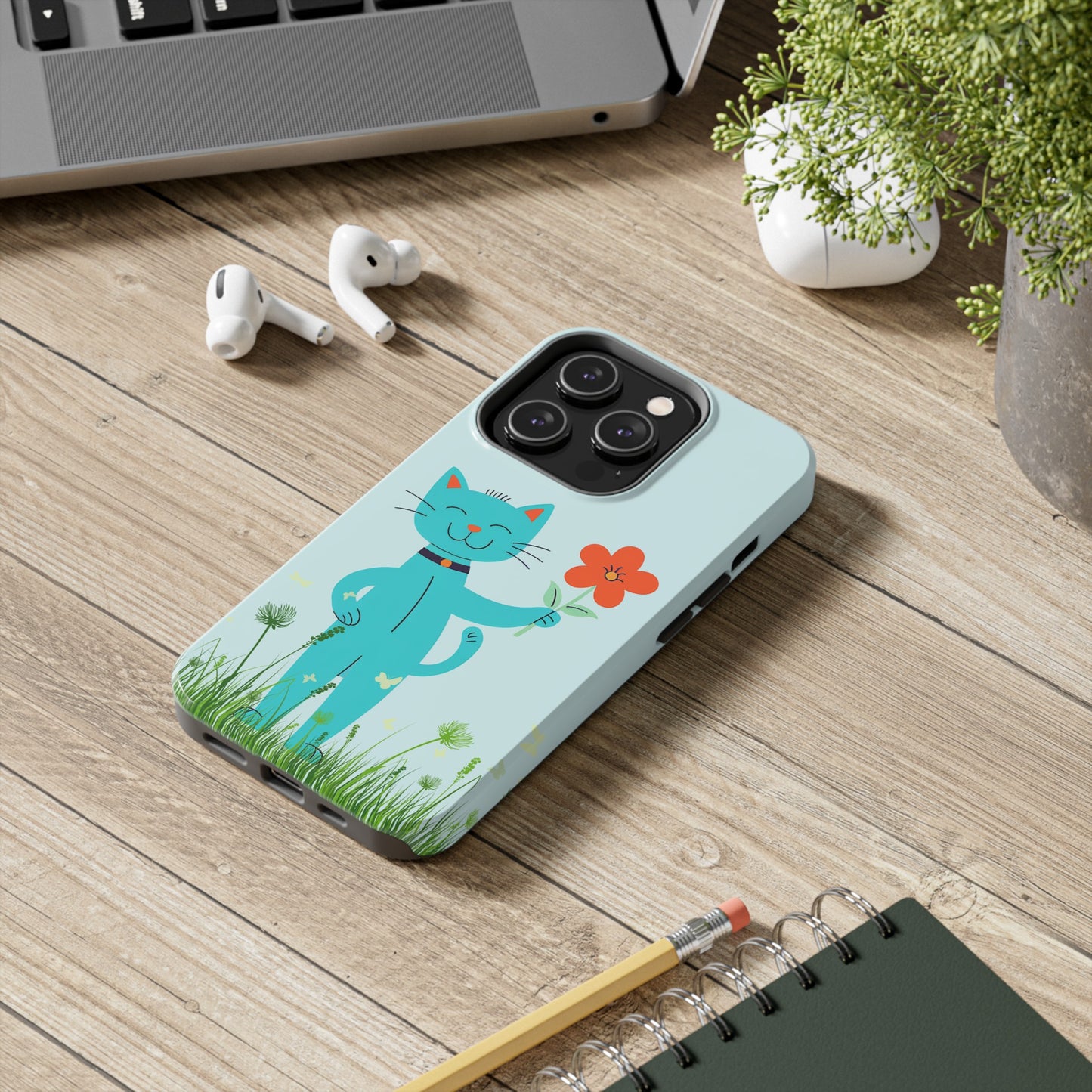 Happy Cat Giving You a Flower iPhone Case