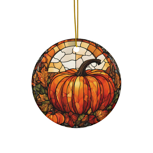 Fall Harvest Pumpkin Ceramic Ornament Stained Glass Effect