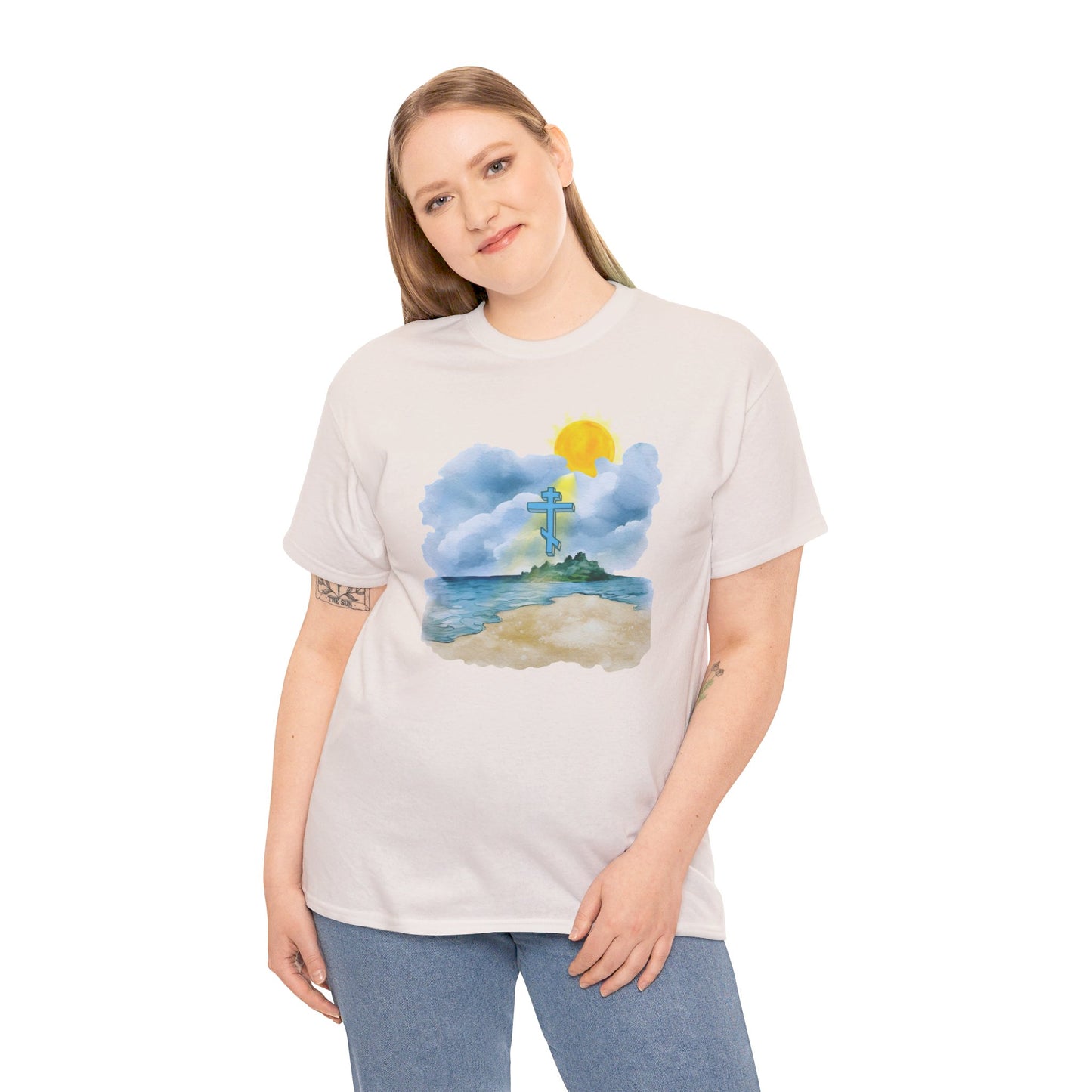 Orthodox Cross Beach Scene T-Shirt