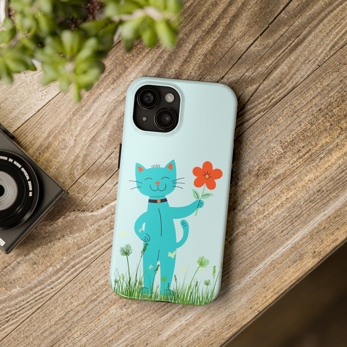 Happy Cat Giving You a Flower iPhone Case